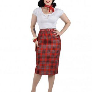 Vivien of Holloway Red Plaid Pencil Skirt Size 18